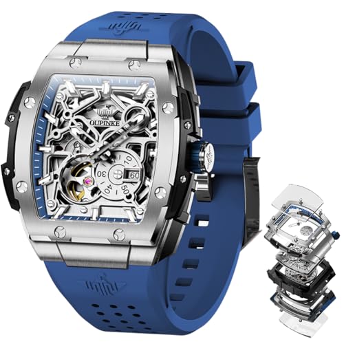 Image of OLEVS Watch Men Self Winding Luxury Skeleton Mechanical Business Dress Square Wrist Watches Calendar Watches