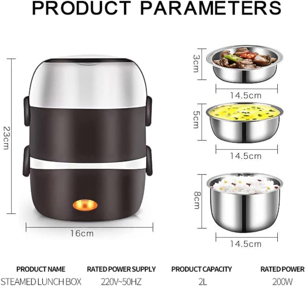 Lunch Boxes, Portable 3-Layer Electric Lunch Box 2L Heat Steamer Pot Heating Rice Cooker Food Insulation Rice Cooker 110v 200w Stainless Steel lunchbox