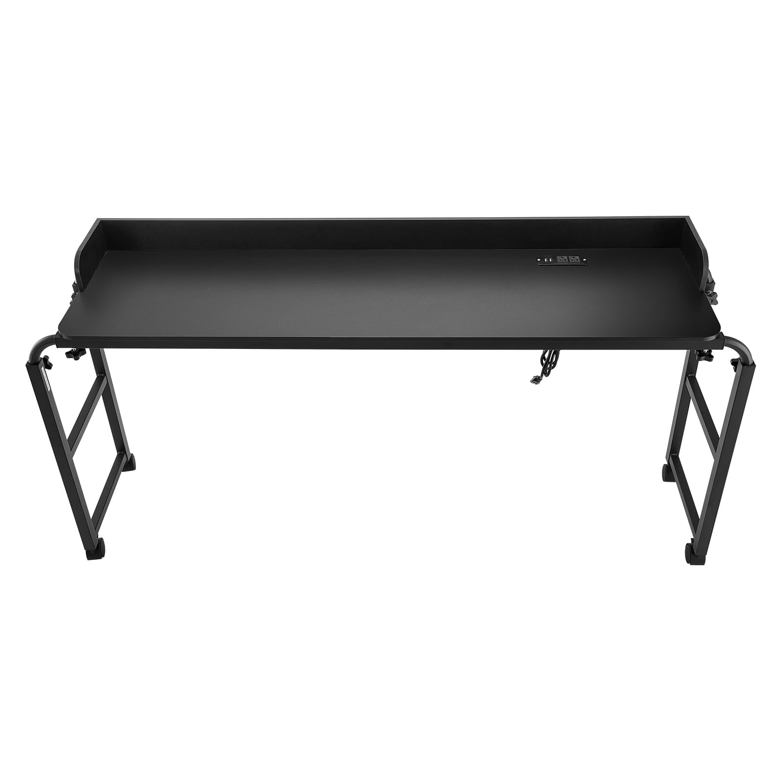 VEVOR Table de lit Mobile, Table d'appoint avec 4 roulettes (Dont 2 avec Freins) et Prise de Courant, Bureau au-Dessus du lit réglable en Hauteur, en Panneaux de Particules, pour Maison, Bureau, Noir