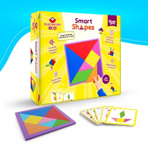 Image of Tangram Puzzle for Kids Age 3-8 | Smart Shapes Educational Learning Toy | Brain Development & Pattern Building Game | Montessori STEM Activity Kit with Flashcards | Gift for Boys & Girls