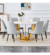 Amazon.com - JUFU 7 Piece Round Dining Table Set for 6, 48" Faux Marble ...
