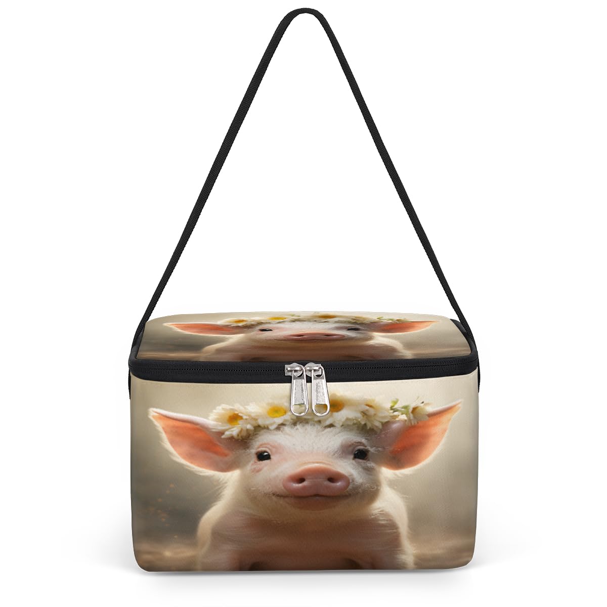 GzLeyigou Pig with Wreath Lunch Bags for Women Men 9 Cans, Hot & Cold Food Delivery Bag Insulated Grocery Bag Insulated Lunch Box Piggy Cooler Bag for Office Work Picnic Beach