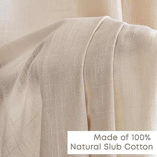 Image of LINENWALAS Cotton Linen Solid Sheer Curtain Set with Grommet Curtains Rings Non Blackout Door Curtain - Set of 2 -Natural Linen - 4.5Ft X7Ft.