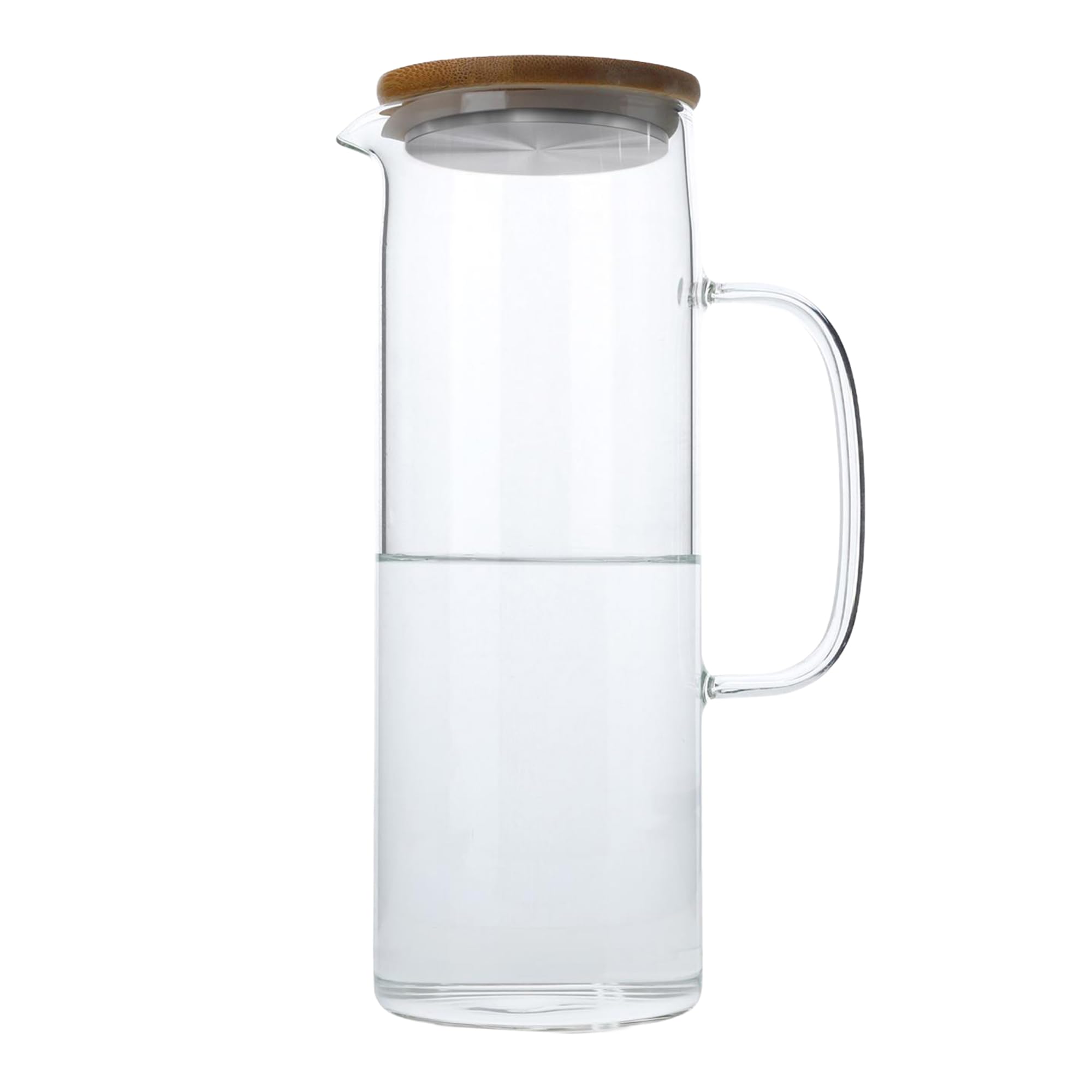 Intirilife 1,6l Carafe in Clear – Pitcher Made of Borosilicate Glass with Handle and Wooden Bamboo Lid Heat-Resistant Suitable for Hot and Cold Drinks – Water Jug Ice Tea Coffee Houseware
