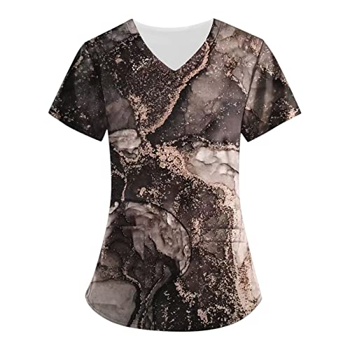 OIOLOYJM Printed Scrub Tops Women Short Sleeve V Neck Plus Size Scrubs for Womens Nursing Uniforms Shirts with Pockets