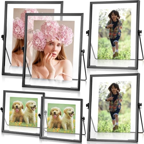 Amyhill Set of 6 Metal Picture Frames Vintage Minimal Ornate Floating Frames 4 6 7 Inches Photo Antique Easel Stand Vertical Glass Holder for Pictures Photos Desk Tabletop Display(Black)