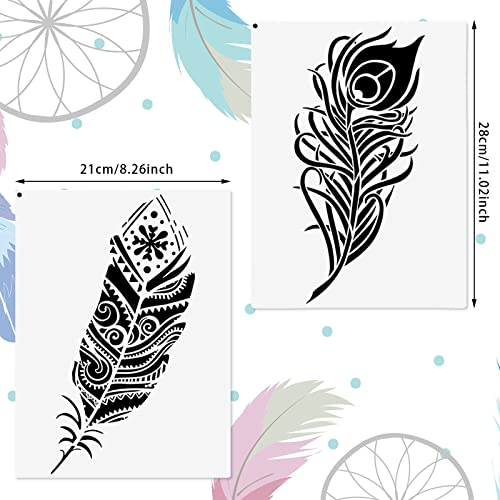 6 Pieces Decorative Mandala Feather Stencil Reusable Mandala Painting Templates Beautiful Stencils For Painting Metal Open Ring For Painting On Wood Wall Decor #TOP1