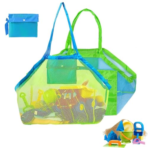 2 Stück Netztasche Sandspielzeug, Strandspielzeug, Wasserspielzeug Sandkasten Spielzeug Grün Und Blau Für Strand Und Urlaub For Use by Those Aged 15 and above