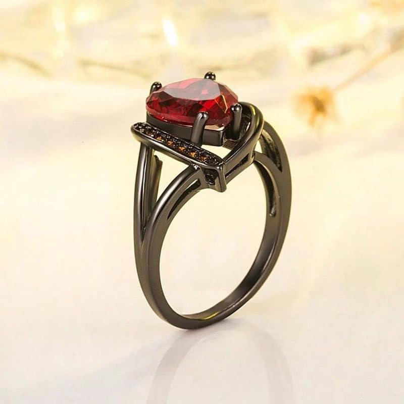 Black Engagement Rings Red Heart Cubic Zirconia Rings Metal Rings Romantic Gifts for Mom and Wife (Size-7)2