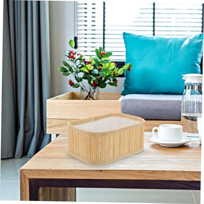 Cabilock Bamboo Storage Basket Set Stackable Pantry Bins Woven Basket for Desktop Multi-purpose Organizer for Toys Sundries