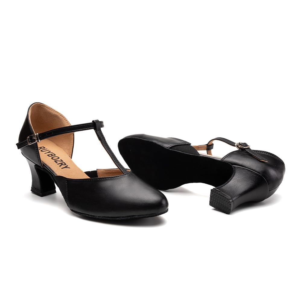 Zapatos de Baile Mujer Salsa y Bachata Cerrados Tango Zapatos de Baile Tango Profesional de Salon con Tacón de 6cm Suela de Ante
