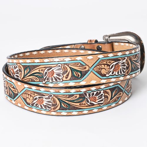 American Darling Beautifully Hand Tooled Tan Genuine American Leather Belt Men and Women Western Belt with Removable Buckle3