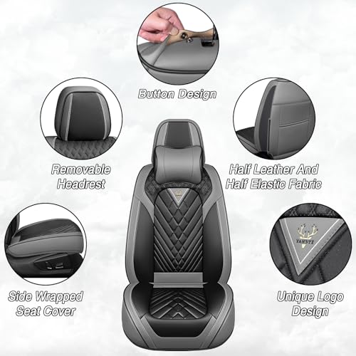 Image of Car Seat Covers for Chevrolet Equinox 2005-2026, Premium Nappa Leather Waterproof & Anti-Slip, Full Coverage Customized fit Chevrolet Equinox Seat Covers Front Set (2 Seats Luxury,Gray-Black)