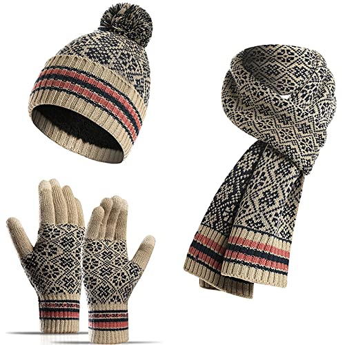 Jarseila, conjunto de bufanda y guantes para mujer, gorro de invierno cálido con pompón, gorro de invierno, guantes con pantalla táctil, bufanda larga de invierno con forro polar, regalo Cover