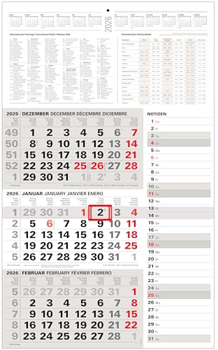 Kombi 3-Monatskalender 2026 großer Wandkalender für Büro Dreimonatskalender