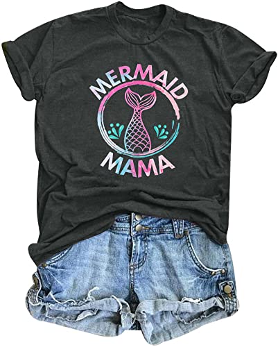 Mermaid Mama Shirt Mermaids Mom - Women T-Shirts Mermaid Momma Gifts Tops Casual Mother's Day Clothes
