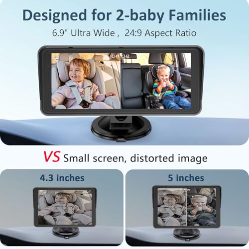 2-kids baby car camera for seat 69 inch ultrawide display with two cameras rear facing - usb powered backseat camera hd 1080p easy to install