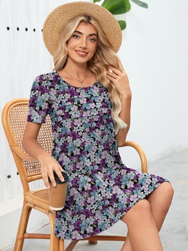 Image of Heymoments Women's Short Sleeve Crewneck Sundress Summer Casual A-Line Beach Dress with Pockets S-2XL