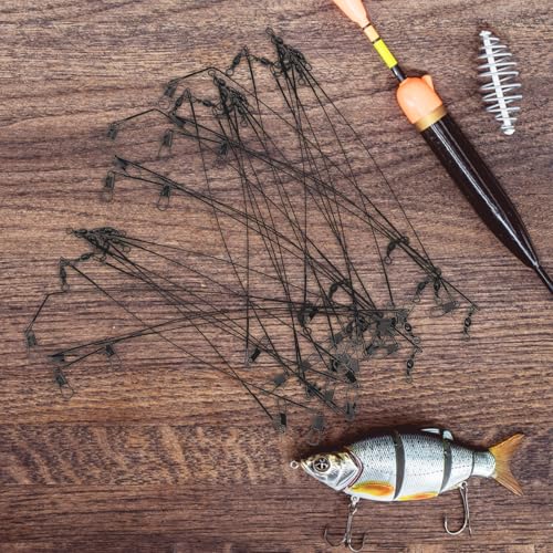 50 piezas de líderes de pesca de acero con giratorios y clips miniatura 5