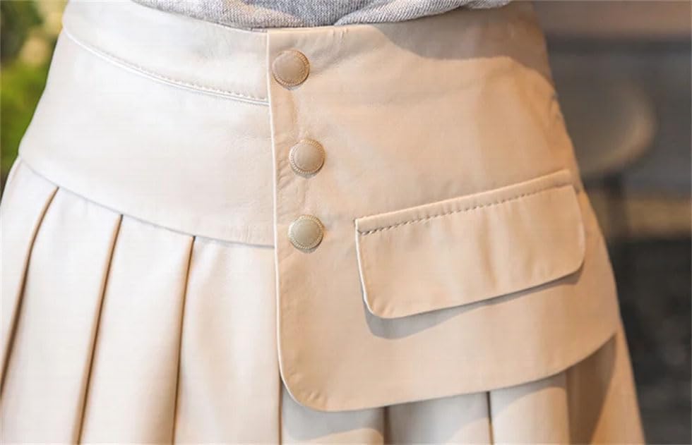 Women's High Waist Leather Mini Skirt with Pleated Design and Button Accents Slim Fit Above Knee3