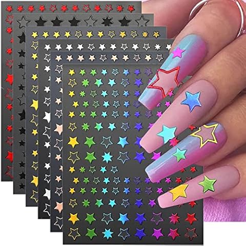 9 Blätter/Set Bunte Sterne Nagelaufkleber Holographische Laser Stern Nagelsticker Selbstklebend Nagel Kunst Aufkleber Nagelabziehbilder Nagelzubehör Nail Art Dekorationen Cover