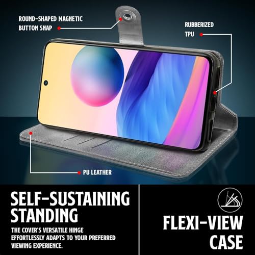 Image of WOW IMAGINE Shock Proof Flip Cover Back Case for Xiaomi Redmi Note 10T 5G | Poco M3 Pro 5G (Magnetic Button Flip Case | Wallet Pockets & Stand | Leather Finish | Stone Grey)