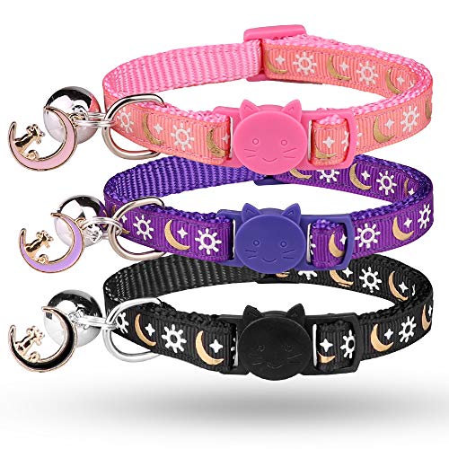 3pcs breakaway cat collars with bell golden moon glowing sun and …