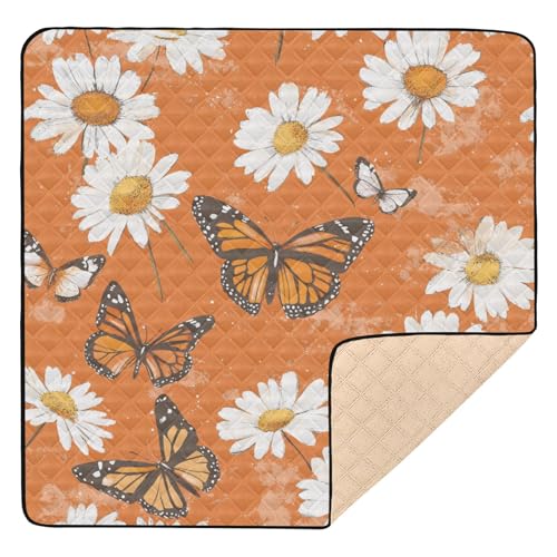 Kigai Butterfly Daisy Baby Play Mat for Floor and Playpen 50x50 inch Non-Slip Baby Activity Playmat Waterproof Foldable Crawling Mat for Infants Toddlers