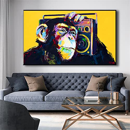 Peinture musique singe art mural moderne sur toile 65x110 cm de haute qualité