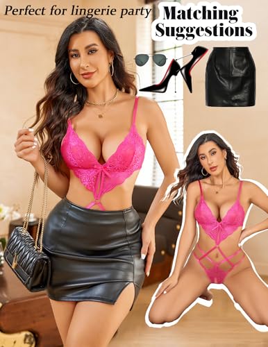 Image of Avidlove Women Lingeries Deep V Teddy Lingerie Sexy Lace Bodysuit Cut Out One Piece Mini Babydoll