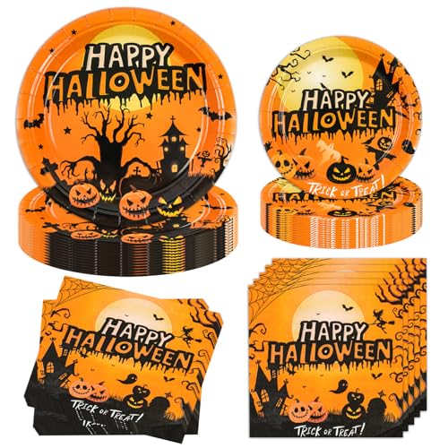 60 Stück Halloween Partygeschirr set,Halloween Einweggeschirr mit...