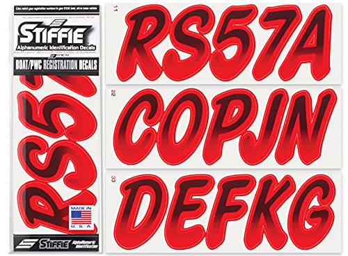 Image of STIFFIE Whipline Black /Red 3 inch Boat & PWC Registration Decals • Numbers Letters Stickers