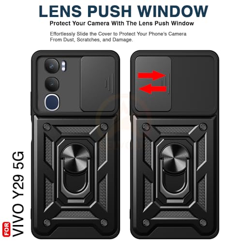 Image of Armor Bumper Back Cover Case for Vivo Y29 5G Rotating Camera Cover, Ring Holder & Kickstand | Heavy Duty & 360 Degree Protection Vivo Y29 5G Back Cover (Black)
