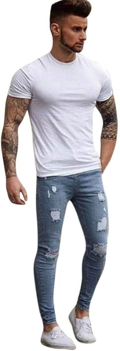 Jeans Da Uomo Skinny Strappati Elasticizzati Jeans Ragazzo Con Zip Pantaloni  Slim Fit Pantaloni Retrò Jeans Pantaloni Casual Cracks Fori Cher Casual  Biker Da Uomo Jeans Distrutti Look Jeans Denim : Amazon.it: