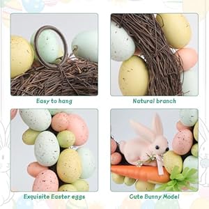   Easter-Bunny-Spring-Wreath-165-Inch-Easter-Front-Door-Decorwith-Lighted-20-LED-Warm-Lights-with-Natural-BranchesCarrot-and-Cute-Pink-Rabbit-Artificial-Wreath-for-Home-Holiday-Party