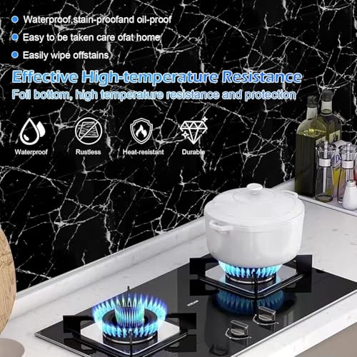 Image of New Peel and Stick Marble Wallpaper Backsplash Self-Adhesive PVC Waterproof Wall Tiles for Kitchen, Bathroom, Bedroom Multiple Size and Black,Cream,White. (2, Black, 60x30)