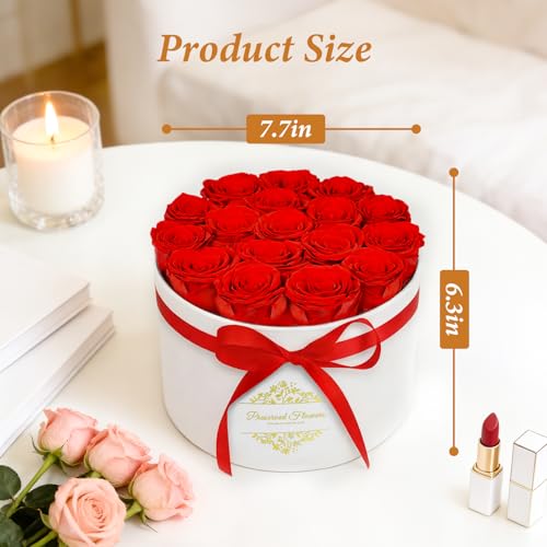 17 Forever Flowers in a Luxury Suede Box, Preserved Roses Birthday Gifts for Women, Romantic Anniversary Valentines Day Gifts for Her Girlfriend Wife, Red - Image 4