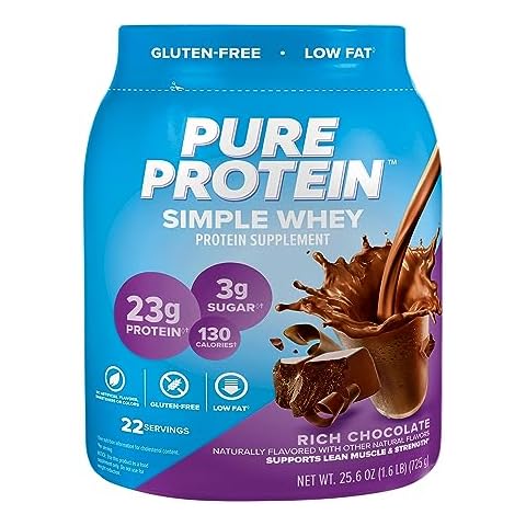 Pure Protein Simple Whey Protein Powder, Gluten Free, 23G Protein, Rich Chocolate, 1.6lbs Cover