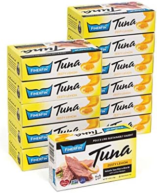 FinerFin Yellowfin Tuna Salad in Organic Olive Oil | Zesty Lemon Flavor | Premium Canned Tuna Fish with EVOO | Gourmet Ready-to-Eat Wild-Caught Fillets | 4.4oz can - 12 Pack