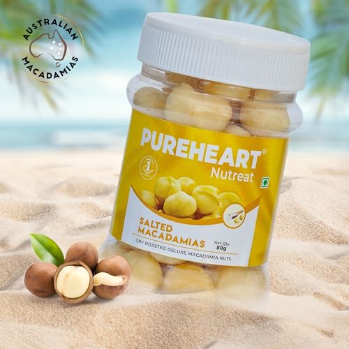 Image of Pureheart Salted Macadamia (80 gm) Premium Roasted Australian Macadamia Nuts, Rich in Antioxidants - Whole, Exotic, and Crunchy Dry Fruits, Ideal Snacks, No Additives