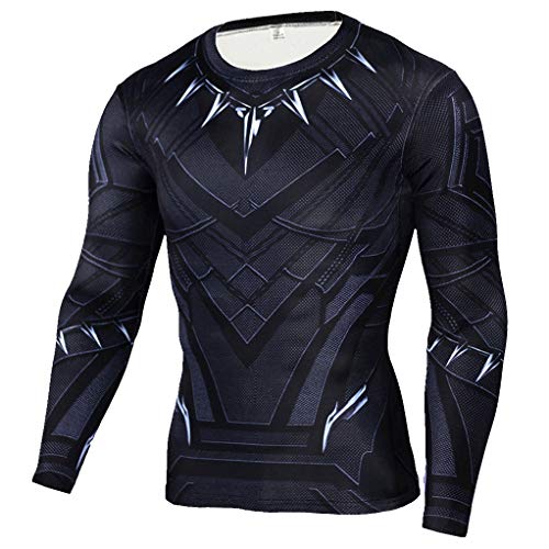 HIMIC E77C 3D Super Hero Close-Fitting Quick-Drying Elastic Sport Cosplay T-Shirt Long Sleeve(X-Small,Black Long)