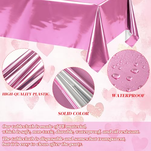 Image of 10 Pcs Valentine's Day Foil Table Cloth Disposable Rectangle Tablecloths 54 x 108 Inch Red Pink Foil Metallic Waterproof Table Cover for Valentine's Day Events Birthday Parties Wedding Decorations