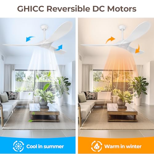 Image of Obabala Ceiling Fan Without Lights,Outdoor Ceiling Fan with Remote, 6-Speed Adjustable Reversible DC Motor for Patio & Living Room (White, 52 in)