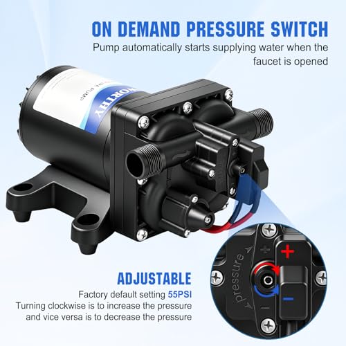 Image of ECO-WORTHY 12V RV Water Pump, 3.5 GPM, 55 PSI, Self Priming Water Pump with Pressure Switch, 4-Chamber Fresh Water Pump for Boat Marine Camper Truck Shower Sprayer