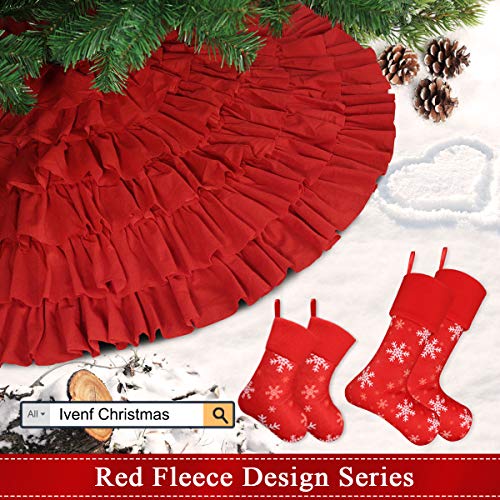 Ivenf Christmas Tree Skirt, 48 Inches Large Red Fleece 6-Layer Ruffled Skirt, Rustic Xmas Tree Holiday Decorations… #TOP5