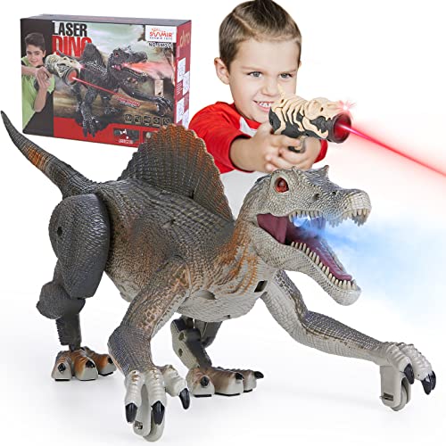Xbesttoy Dinosaure Télécommandé Enfants Dinausore Jouet, Rayon Infrarouge et RC Dino Spinosaurus, Pulvérisation, Lumières LED, Marcher et Rugir, Cadeaux pour Les Enfants garçons Filles Cover