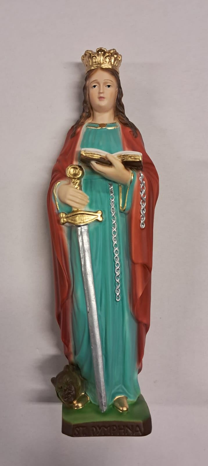 Generico ArteSacraCaravaggio Statua di Santa Dymphna cm 30 (11,81 inches) in marmo resina piena decorata a mano di produzione artigianale italiana