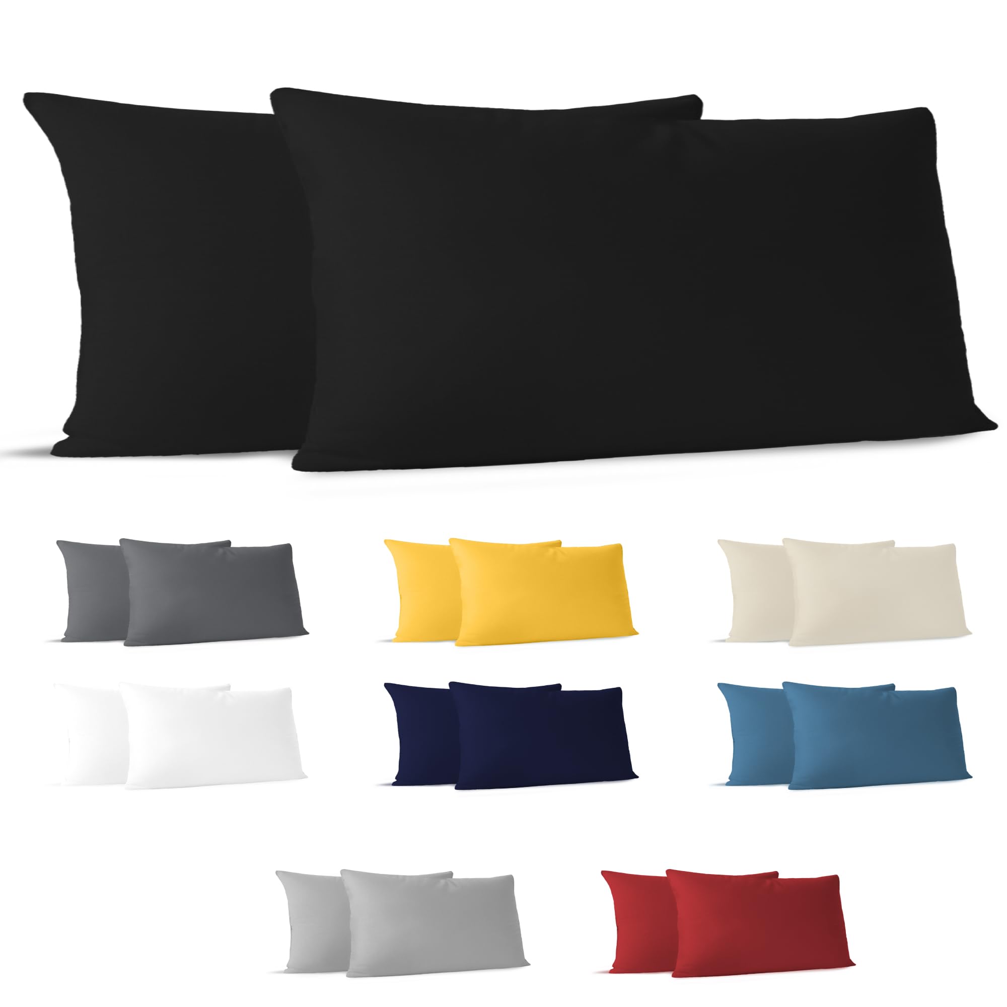 Dreamzie - Kissenbezug 40 x 80 cm - 2er Set - 100% Baumwolle - Schwarz