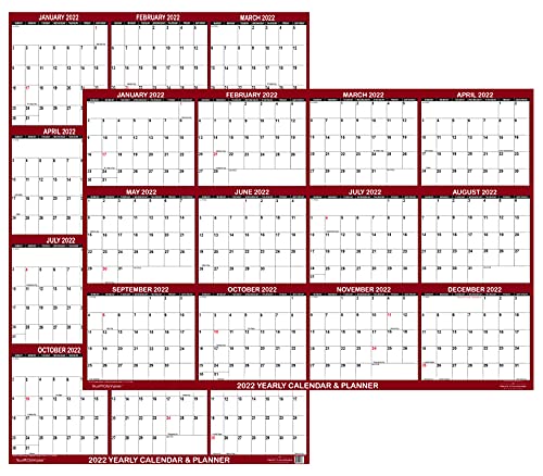 32" x 48" SwiftGlimpse 2022 Wall Calendar Erasable Jumbo XL Wet & Dry Erase Laminated 12 Month Annual Yearly Wall Planner, Reversible, Horizontal/Vertical, Maroon