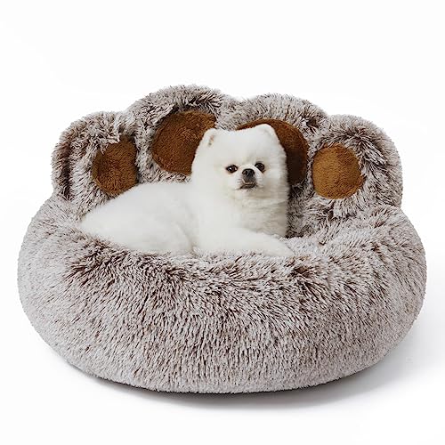 Jiupety Round Hundebett Flauschig von Pfote Form, Donut Hundebetten, Hundebett Kleine Hunde Größe 66cm, Dog Bed Bequem und Weich, Hundebettn Waschbar, Grau